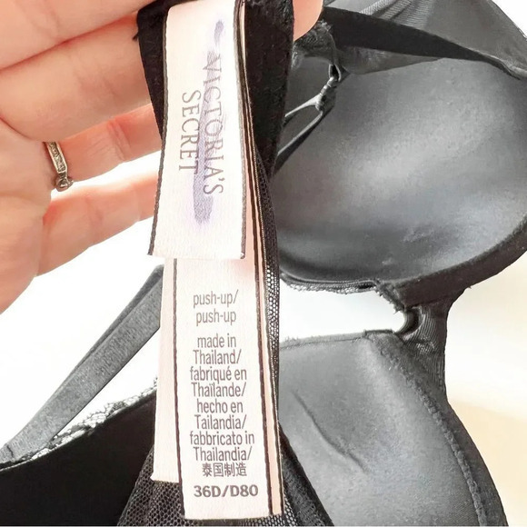 Victoria’s Secret Push-up‎ Bra Size 36D Black Lace Sheer Back Full Coverage New! - Picture 3 of 7